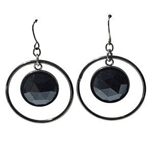 Black Faceted Gem Hoop Dangle Earrings Modern Design Fashion Jewelry Women